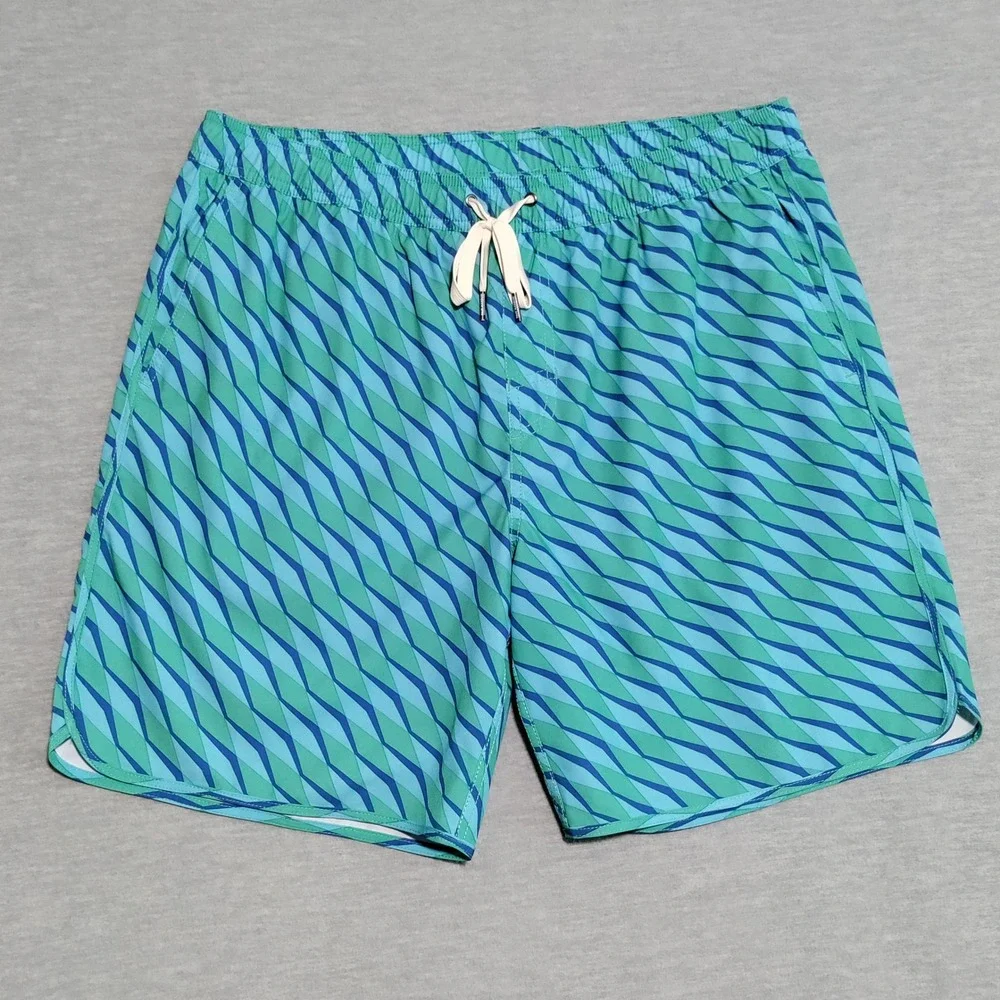 Fair Harbor Swim Trunks Mens XXL Geometric‎ Drawstring Lined Blue/Green
